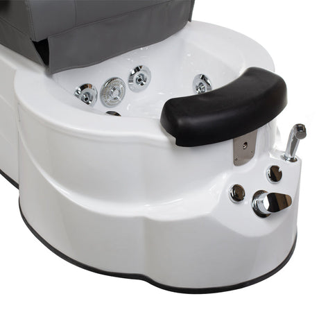Gray pedicure armchair with massage features from Beauty System, model BR-3820D, showing cushioned seat and armrests.