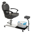 Gray pedicure chair with foot massager from Beauty System, featuring cushioned seat and built-in foot spa for relaxing foot treatments.