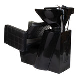 Beauty System Ernesto black hair washing station with sink and chair for salon use, featuring a sleek modern design.