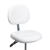 White medical stool with backrest, BD-Y941 model by Beauty System, featuring adjustable height and ergonomic design.
