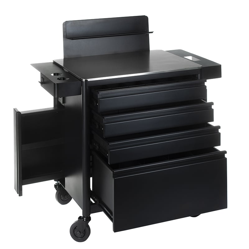 Mobile work station working table Matti Inkoo by Beauty System, featuring a sturdy metal frame and spacious work surface.