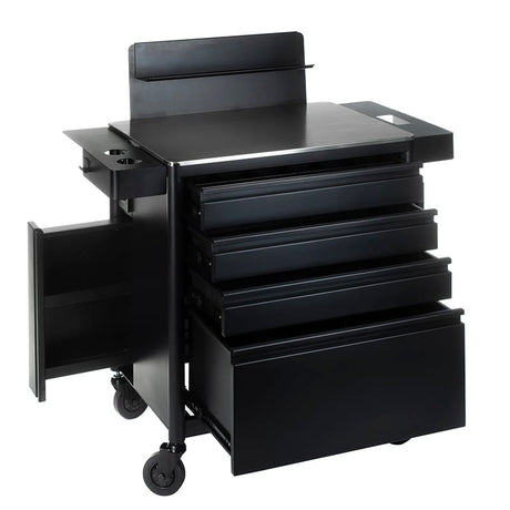 Mobile work station working table Matti Inkoo by Beauty System, featuring a sturdy metal frame and spacious work surface.