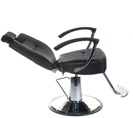 Black Barber Chair HEKTOR BH-3208 by Beauty System with padded seat, adjustable height, and sturdy metal frame for professional salons.