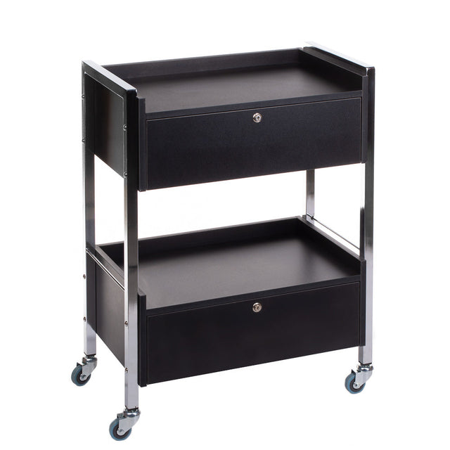 Black cosmetic cabinet BD-6004 by Beauty System with multiple drawers and mirror for organized makeup and skincare storage.