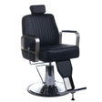 Black Barber Chair HOMER BH-31237 by Beauty System featuring cushioned seat, adjustable headrest, and chrome armrests.