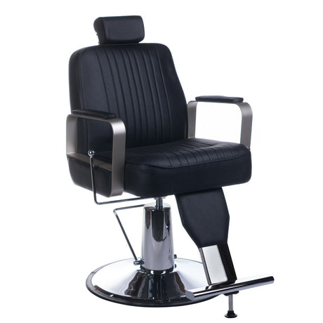 Black Barber Chair HOMER BH-31237 by Beauty System featuring cushioned seat, adjustable headrest, and chrome armrests.