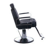 Black Barber chair HOMER BH-31237 by Beauty System featuring cushioned seat and backrest with adjustable headrest and armrests.