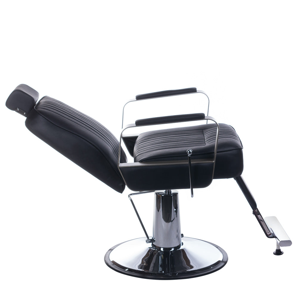 Black barber chair HOMER BH-31237 by Beauty System with padded seat, backrest, and adjustable headrest for salon styling.