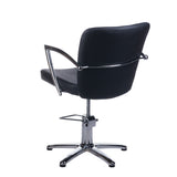 Black LIVIO Hairdressing Chair by Beauty System with adjustable height and cushioned seat for salon styling.