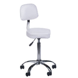 White cosmetic stool with backrest, model BH-7268 from Beauty System, featuring a comfortable seat and sturdy design.
