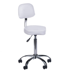 White cosmetic stool with backrest, model BH-7268 from Beauty System, featuring a comfortable seat and sturdy design.