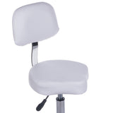 White cosmetic stool with backrest and adjustable height from Beauty System, featuring a sturdy seat and supportive design.