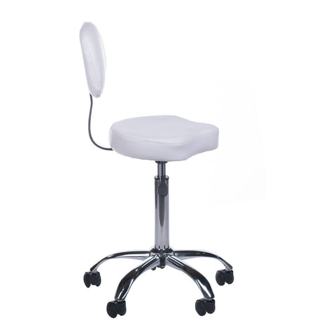 White cosmetic stool with backrest, model BH-7268 from Beauty System, featuring a comfortable seat and sturdy design.