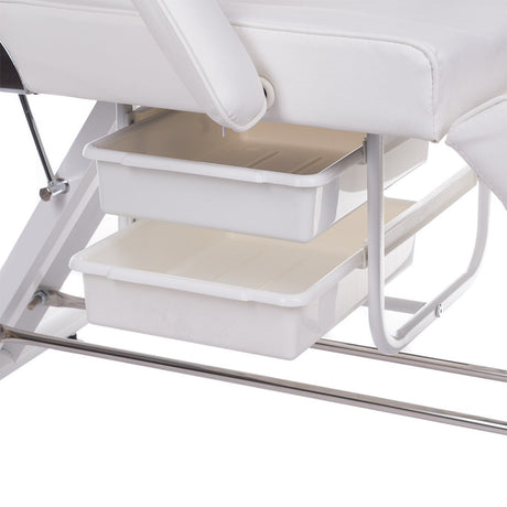 White Beauty System cosmetic chair BW-262A with built-in troughs, featuring adjustable headrest and modern design for salon use.