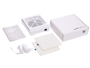 Mini Dust Suction Promed White by Beauty System, close-up of the compact white dust suction device on a clean surface.