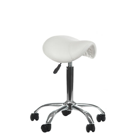 White cosmetic stool BD-9909 by Beauty System with cushioned seat and chrome base, ideal for beauty salons and makeup artists.