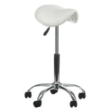 White cosmetic stool BD-9909 from Beauty System with a cushioned seat and adjustable height, shown from a front angle.