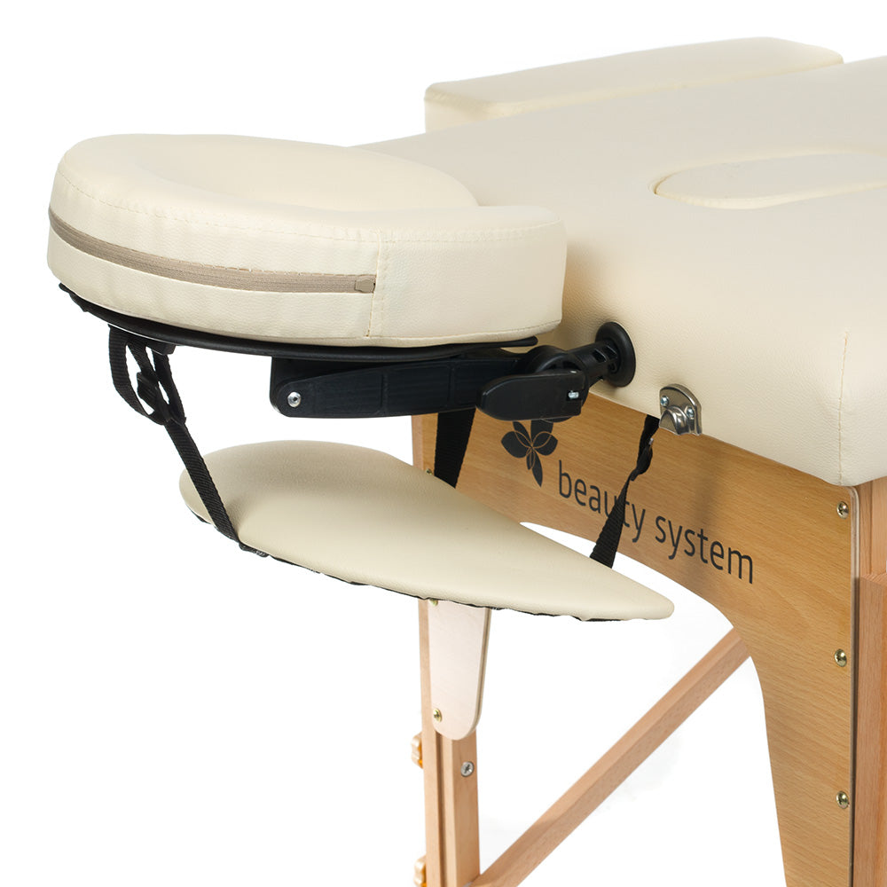 Beauty System Massage & Rehabilitation Table BS-523 Cream with padded surface and adjustable height for therapeutic treatments.