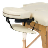 Beauty System Massage & Rehabilitation Table BS-523 Cream with padded surface and adjustable height for therapeutic treatments.