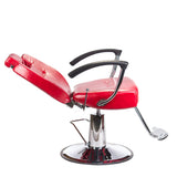 Red Barber Chair HEKTOR BH-3208 by Beauty System with padded seat and backrest, armrests, and chrome base for salon use.