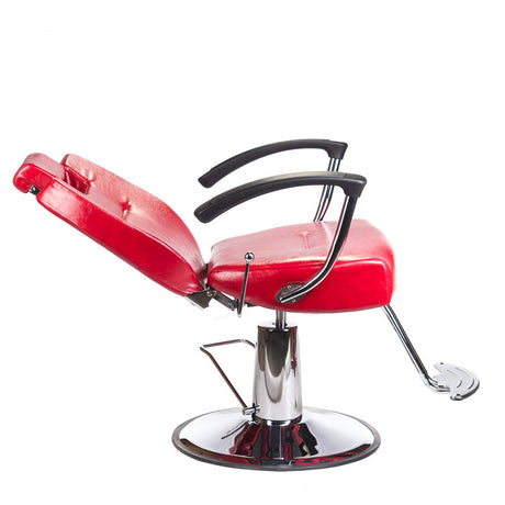 Red Barber Chair HEKTOR BH-3208 by Beauty System with padded seat and backrest, armrests, and chrome base for salon use.