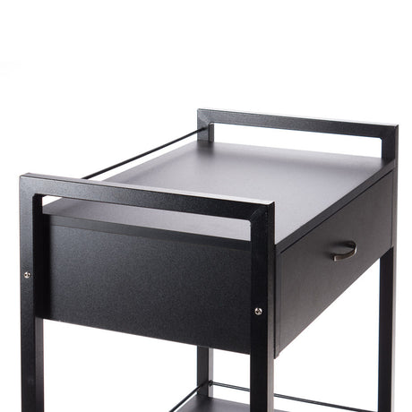 Black cosmetic cabinet BY-7017 from Beauty System with multiple storage compartments and a sleek modern design.