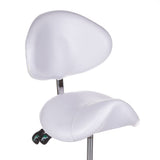 White cosmetic stool with backrest, model BY-3004 from Beauty System, featuring a padded seat and sturdy metal base.
