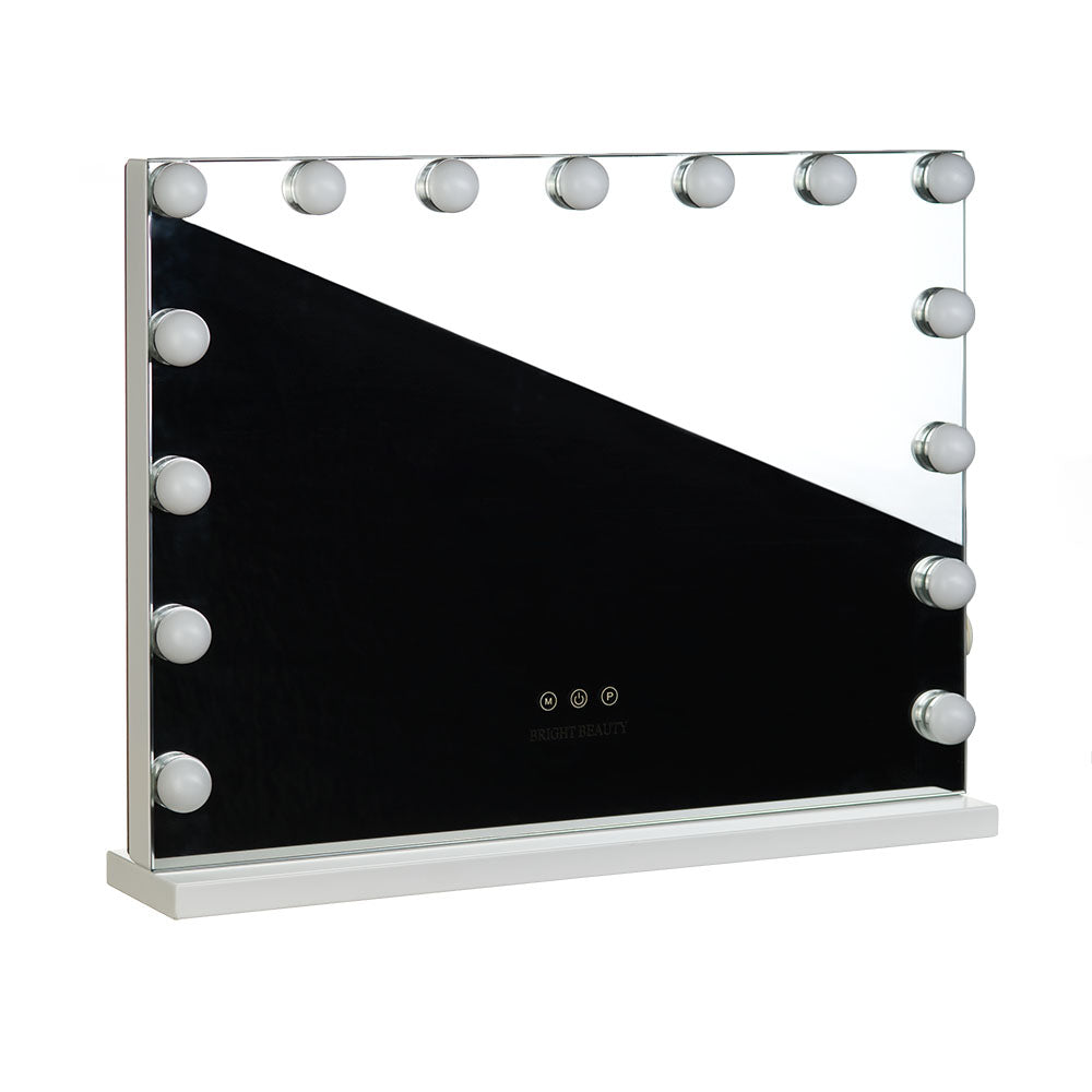 LED-lit Hollywood mirror by Beauty System, 58x43cm with illuminated border, reflecting a sleek, modern design.