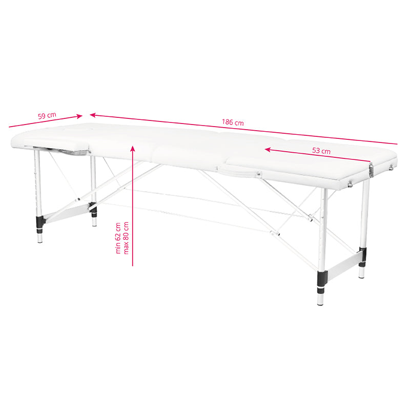 3-section aluminum comfort massage table, white - BVShop