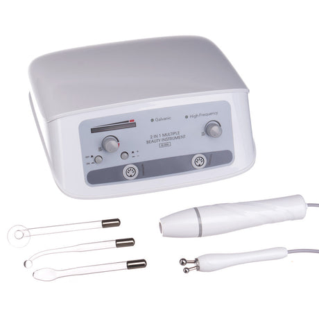 Beauty System 2-in-1 Galvanic and Darsonval device in grey with control knobs and dials for skincare treatments.