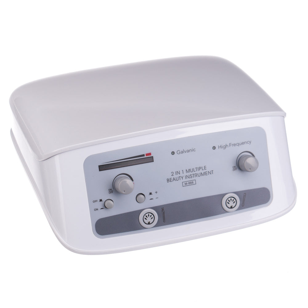 Beauty System 2-in-1 Galvanic and Darsonval device BR-866 in grey, showing the handheld device with control buttons.