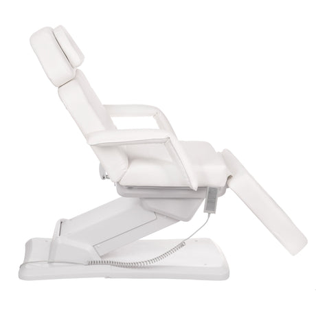 Electric cosmetic chair BR-6622 by Beauty System in white, featuring adjustable armrests and cushioned seat for professional beauty treatments.