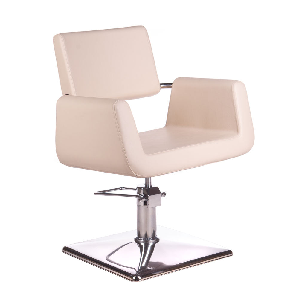 Cream-colored Beauty System Vito BH-6971 hairdressing chair with cushioned seat and adjustable height for salon styling.