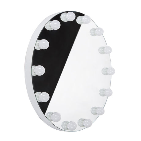 Beauty System Hollywood LED round makeup mirror with 50cm diameter, illuminated with bright, even lighting for beauty routines.