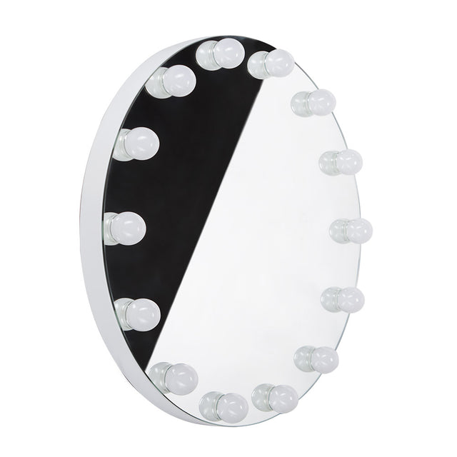 Beauty System Hollywood LED round makeup mirror with 50cm diameter, illuminated with bright, even lighting for beauty routines.