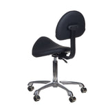 Black cosmetic stool by Beauty System with cushioned seat and adjustable height for salon or beauty treatment use.