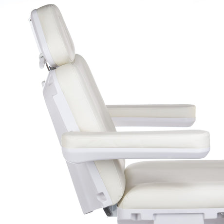 Light grey electric beauty salon chair from Beauty System, featuring adjustable headrest and cushioned upholstery for client comfort.