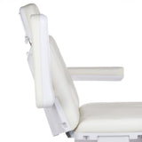 Electric beauty chair BR-6686A by Beauty System in white, featuring adjustable headrest and armrests for professional cosmetic treatments.