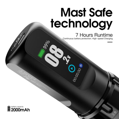 Black Mast Flip 4 Pro wireless tattoo machine with ergonomic design and textured grip for precise tattooing.