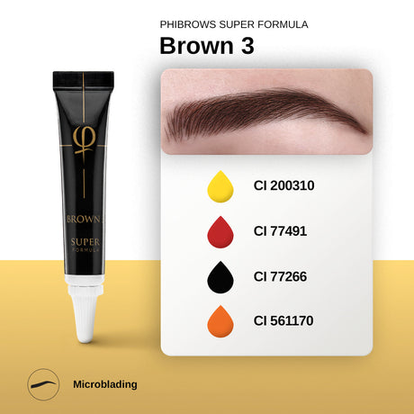 PhiBrows SUPER Brown 3 Microblading Pigment 5ml – pigment colour and composition chart
