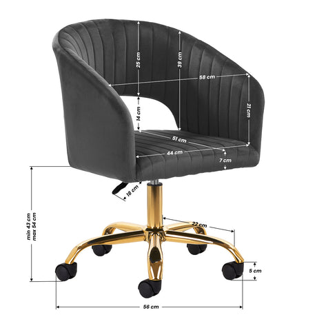 Gray 4Rico swivel office chair with adjustable height and armrests, featuring a modern ergonomic design.