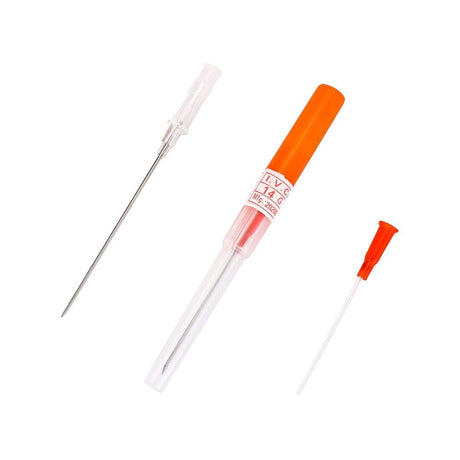 Sterilized BVShop I.V. catheter piercing needle, single sterile medical needle for catheters, shown in close-up view.