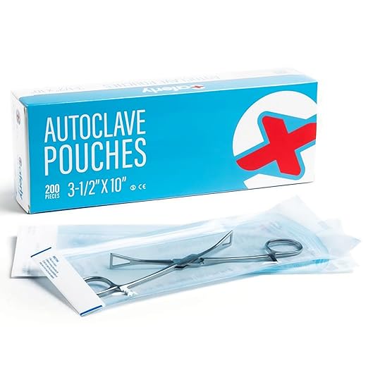 Saferly self-sealing autoclave sterilization pouches, 200 pcs, 90×230mm, for medical instrument sterilization.