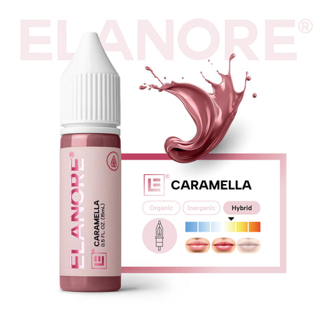 Close-up of The Pigment x ELANORE Caramella Pigment 15ml bottle showcasing its label and vibrant pigment color.