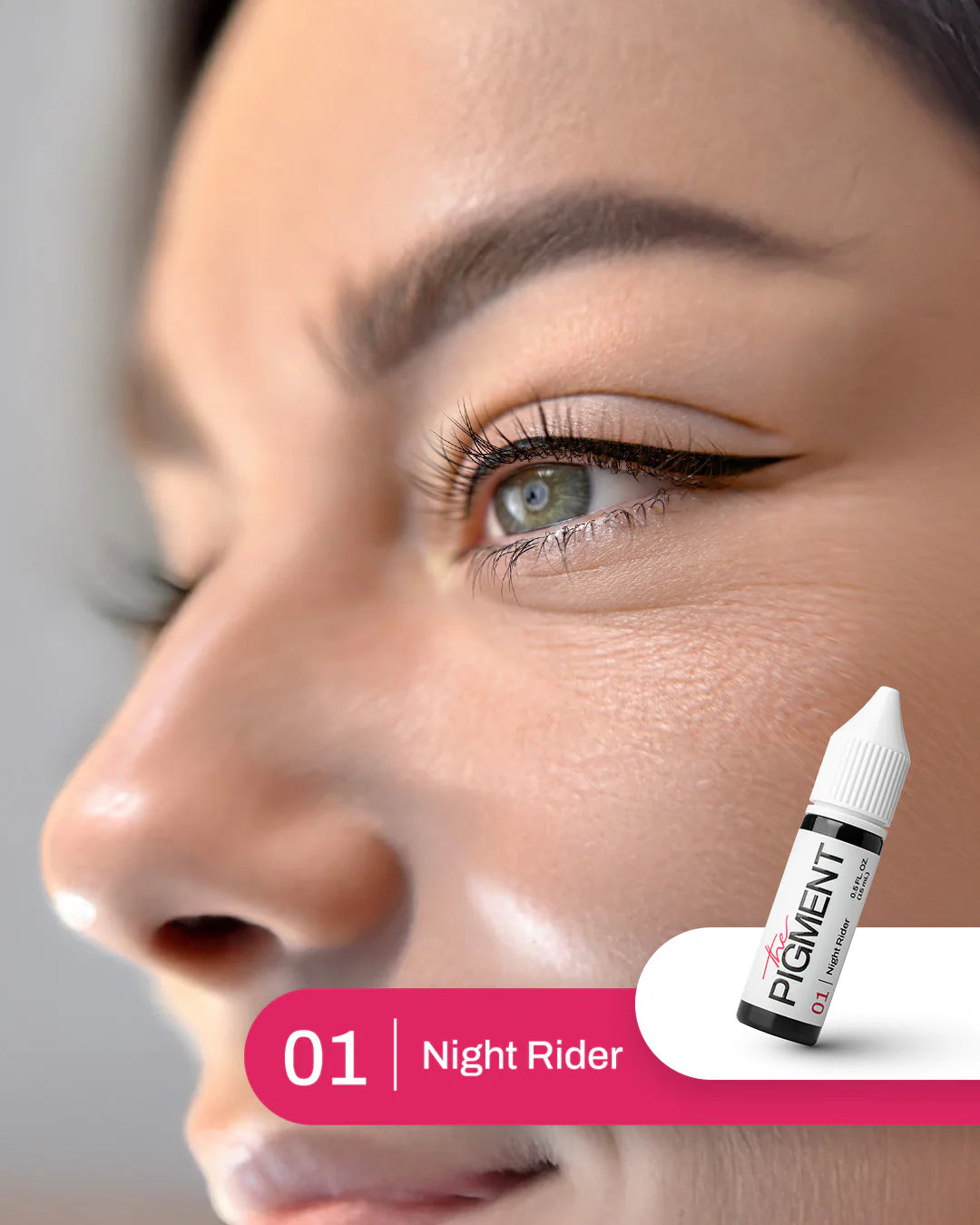 The Pigment 01 Night Rider pigment in a 15ml bottle, featuring vibrant, deep color with a black cap and label.