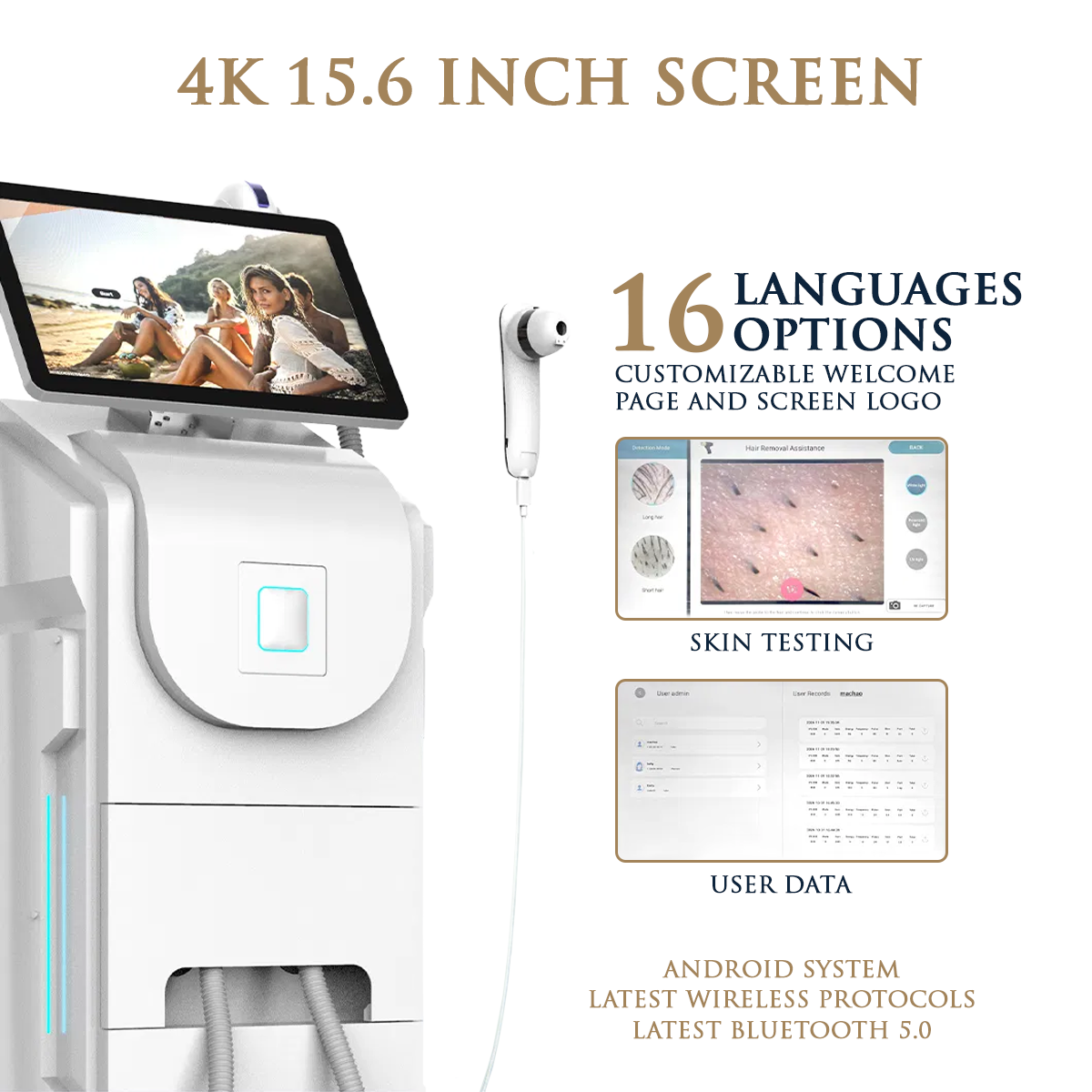 Skin Monarch Quantum Pro diode and picosecond laser device with sleek design and control panel for advanced skin treatments.