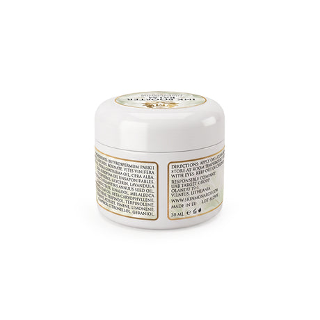 Skin Monarch Ink Booster Balm 30ml, πίσω ετικέτα με συστατικά και οδηγίες χρήσης