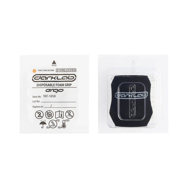 FK Irons Ergo disposable foam grip covers shown, designed for ergonomic tattooing comfort and hygiene.