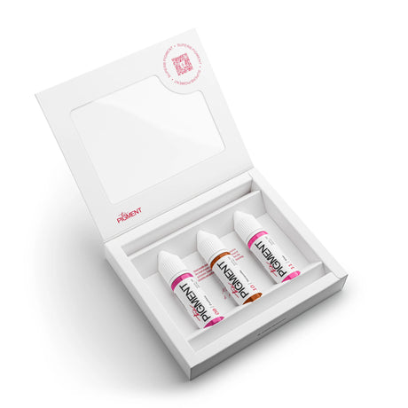 The Pigment PMU Lip Pigment Collection featuring three 15ml bottles of lip color pigments by The Pigment.
