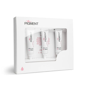 The Pigment Microblading Pigments Collection featuring three 10ml bottles of natural eyebrow pigment shades by The Pigment.